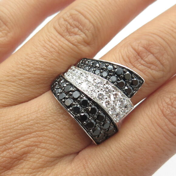 Other - 925 Sterling Silver White & Black C Z Ring Size 8.75